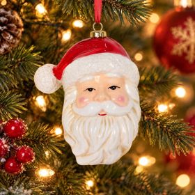 White & Red Ceramic Santa Christmas Ornament, 5.3-Inch Holiday Tree Decor (Option: red)