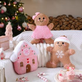 3 Pcs Christmas Gingerbread Man House Throw Pillows Xmas Pillows (Option: Pink)