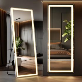 3 Color Lighting Mirror with LED Lights, 64"x21" Lighted Floor Standing Mirror with Stand, Wall Mounted Hanging (Option: Right angles/26'71)