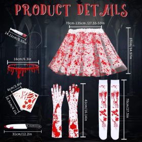 16 Pcs Halloween Tutu Skirt Costume Accessories Set, Halloween Party Accessories For Woman Include Tutu Skirt Stocking Gloves Syringe Headband Bl (Option: A)