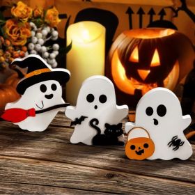 Ghost Halloween Decorations Indoor, Wooden Tiered Tray Decor Table Sign Set Of 3, Black Cat Bat Witch Broom Signs Pumpkin Blocks For Party Ho (Option: Defaulttitle)