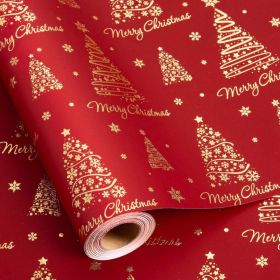 Red Christmas Wrapping Paper Roll, 3D Embossed Trees & Letters With Gold Foil, Holiday Gift Wrap, 17 X 33 Ft (Option: red)