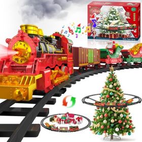 Christmas Train Set With Lights, Smoke, Music & Sound, Santa Toy For Kids (Option: red)