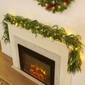 9FT Pre-Lit Christmas Garland With Lights, Battery Operated Mantel Decor (Option: Green)