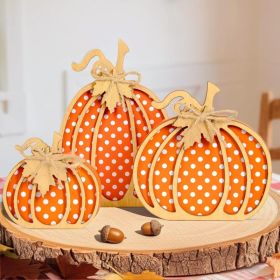 Wooden Fall Pumpkin Decor 3 Units, 4-8 Inch Handmade Thanksgiving Decorations For Table, Tiered Tray, Mantel And Home (Option: MULTI)