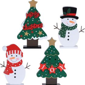 Christmas Decorations Indoor, 4 PCS Wood Christmas Trees Snowmen For Centerpiece Table Decorations (Option: White)
