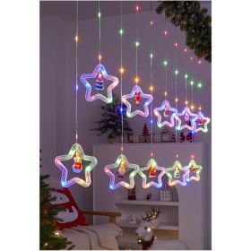 Christmas Star Curtain Lights With Decorative Ornaments 10 Star Hanging Loop Lights (Option: White)