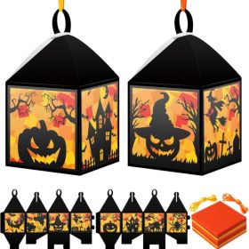 16 Sets Halloween Lantern Crafts Set Suncatchers Tissue Paper DIY Set DIY Pumpkin Witch Castle Lanterns, Make Your Own Ornament For Window, Class (Option: Black)
