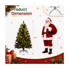 Pre-Lit Pre-Decorated Spruce Christmas Tree, Twinkling LEDs, Pinecones, Berries (Option: 4.5FT)