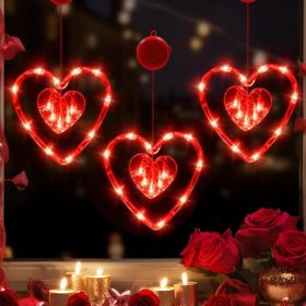 3 Pack Valentines Day Heart Window Lights With Timer (Option: red)