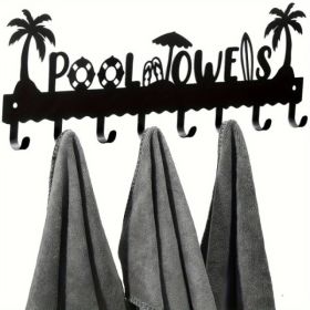 1 PC A Very Practical Modern Pool Towel Rack Made Of Handmade Iron With 8 Hooks For Storage, Rust Proof Wall Mounted Spa Beach Decoration, (Option: 16317492)
