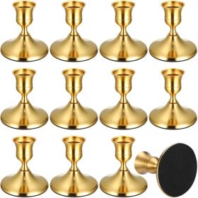 Taper Candle Holders 12 PCS, Brass Black Vintage Candlestick Holders For Table, Wedding, Party And Home Decor (Option: Golden)