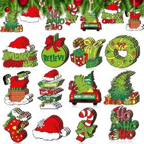 Wooden Christmas Tree Ornaments 36 Units, Red Green Whimsical Hanging Decorations For Home, Indoor Party And Holiday Decor (Option: MULTI)