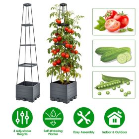 4-Size Height Adjustable Trellis Planter with 2L Self-Watering Tank, Heavy Duty PP Climbing Vegetable Growing Box with Bonus 10 Clips & 65FT Plan (Option: As Pic)