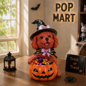Not For Sale On Wayfair--- Halloween Brown Teddy Dog Witch Figurine, Cute Puppy Holding Pumpkin Candy Bowl Decoration (Option: Black,Orange-Red,Reddish Brown)