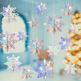 Christmas Hanging Snowflakes For Winter Wonderland Party Decorations 15pcs, 3D Paper, Iridescent, Snowflakes Garland, Birthday Party Decorations (Option: White)