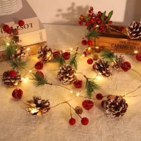 10FT Christmas Garland With 30 LED Lights, Red Berries & Pine Cones (Option: MULTI)