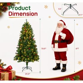 Pre-Lit Pre-Decorated Spruce Christmas Tree, Twinkling LEDs, Pinecones, Berries (Option: 6FT)