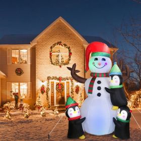 5.9FT Christmas Inflatable Decoration - Snowman & 3 Penguins with 5 LED Lights Includes Stakes/Ropes/Sandbags for Yard, Garden, Outdoor Indoor De (Option: As Pic)