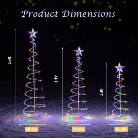 3 Pack Spiral Christmas Tree, Collapsible Unlit PVC Artificial Tree With Metal Base For Indoor Outdoor Holiday Decor (Option: Multicolor light)