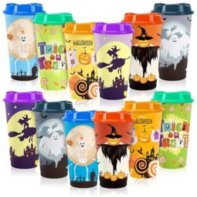 12pcs Halloween Color Changing Cups, 16Oz Reusable Plastic Coffee Cups With Lids For Party Decorations Halloween Cups For Party Favors Supplies (Option: 12pcs)