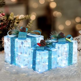 Christmas Set Of 3 Snowflake Lighted Boxes, Blue (Option: BLUE SNOW)