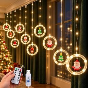 120 LED Christmas Curtain Lights With Holiday Figures, Remote & Timer (Option: Yellow)