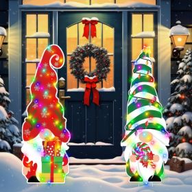 2Pcs 44 Christmas Gnome Yard Stakes With LED Lights (Option: MULTI)