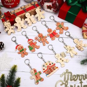 36 Pcs Christmas Unfinished Wooden Gingerbread Men Keychains Blank Wood DIY Color Your Own Unfinished Blank Wood Painting Keychains Wooden DIY Se (Option: A)