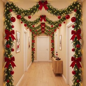 161 Pcs Christmas Hallway Ceiling Decor Kit, LED Lights Garland Includes Red Baubles, Bows, Army Green Garland, Warm White Leds With Hooks, Xmas (Option: Multicolor)