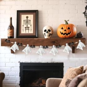 7 Ft Pre-Strung Halloween Ghost Bat Garland, Cute Fabric Ghost Banner With Wooden Beads Rustic Halloween Garlands For Wall Home Office Fireplace (Option: 7 Ft)