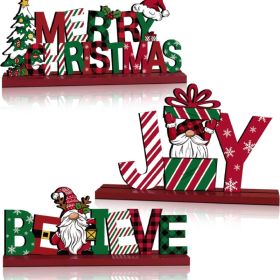 3 Pcs Christmas Table Decorations, Wooden Christmas Decor Indoor (Option: red)