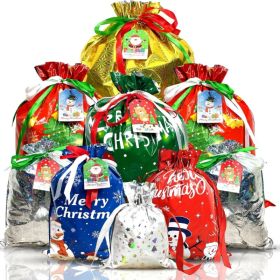 38PC Christmas Drawstring Bags Assorted Sizes Small Medium Large (Option: Multicolor)