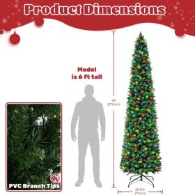 Pre-Lit Fraser Fir Pencil Artificial Christmas Tree With Premium LED Lights (Option: Green 9FT)