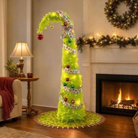 5ft Whimsical Christmas Green Up Tree With Tree Skirt, Ribbon, Bow, 50 LED Lights 16 Colorful Ball Ornaments (Option: Green)
