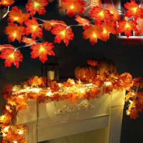 Fall Decor 2 Pack Fall Garland With Lights Enlarged Maple Leaves 20Ft 40LED Halloween Fall Decorations For Home, Battery Operated Waterproof Autu (Option: Orange)