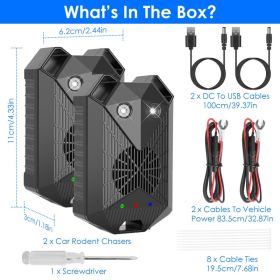 2 Pack Under Hood Ultrasonic Rodent Repeller Rodent Control Deterrent Chaser Blocker For Vehicle Indoor With Strobe Light 3 Power Supplies (Option: Black)