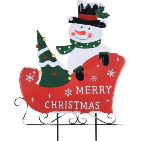 Outdoor Christmas Decorations, Metal Snowman With Sleigh Decorative Garden Stakes For Outdoor Yard (Option: red)