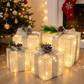 Set Of 4 Christmas Lighted Gift Boxes Warm White 70 LED Pre-lit (Option: Warm White)