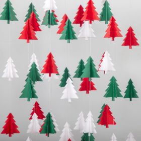 Red White Green Christmas Decorations 2Pcs 3D Christmas Tree Paper Streamers Party Banner Garland Hanging Decor (Option: MULTI)
