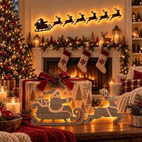 Lighted Santa Sleigh & Reindeer Christmas Wall Decor, 7 14-Piece Set (Option: Wood)