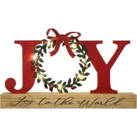 LED Lighted JOY Christmas Sign With Timer, Rustic Tabletop Decor (Option: red)