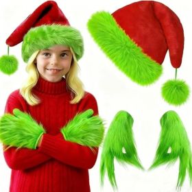 Kids Green Monster Furry Gloves, Costume Gloves For Boys & Girls (Option: red)