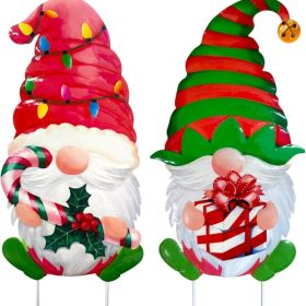 2Pcs 23 Christmas Gnome Yard Stakes, Waterproof Outdoor Holiday Decor (Option: Red Green)