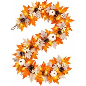 6 FT Fall Garland With Lights Fall Thanksgiving Decorations For Home, Lighted Maple Leaf Vine Garland (Option: Orange)