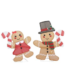 Set Of 2 Lighted Gingerbread Man And Candy Cane Christmas Decorations, Pre-lit 2D Holiday Decor With 80 Warm White LED Lights For Xmas Outdoor In (Option: 29568133)