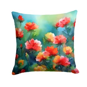 Ohio Scarlet Carnations in Watercolor Throw Pillow Machine Washable, Indoor Outdoor Decorative Pillow for Couch, Bed or Patio, 14Hx14W (Option: Default)