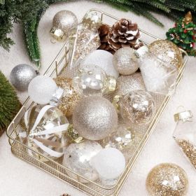 34PCS Champagne White Christmas Ball Ornaments Set For Tree Decor (Option: White)