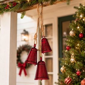 3PCS Red Christmas Bells, Rustic Vintage Hanging Bells, Antique-Style Holiday Decorations For Door, Porch, Wreath & Mantel (Option: red)