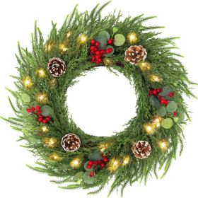 24INCH Christmas Eucalyptus Wreath With 50 LED Lights For Front Door (Option: Green)